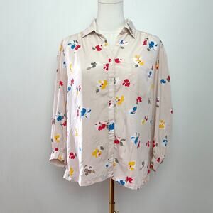 Vintage 80s 90s Button Up Blouse Women Medium Floral Retro Cottage Romantic